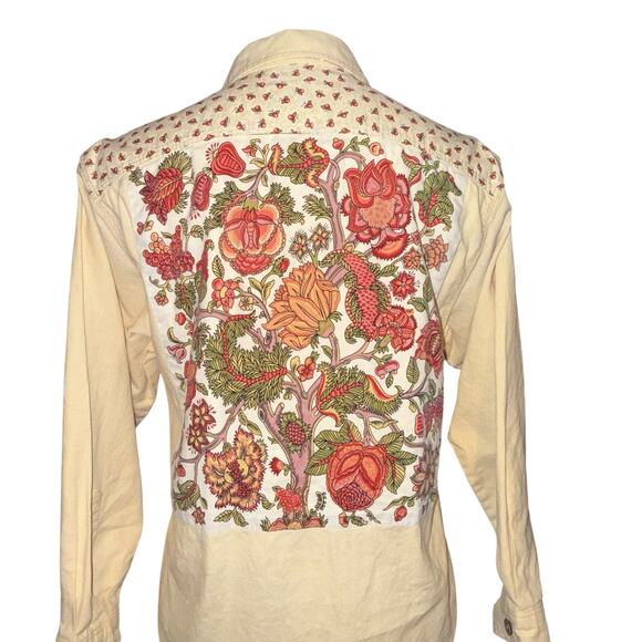 VTG Anne Marie Linen Blend Button Up Shirt Pale Yellow Fall Floral Print SM USA - Picture 4 of 9